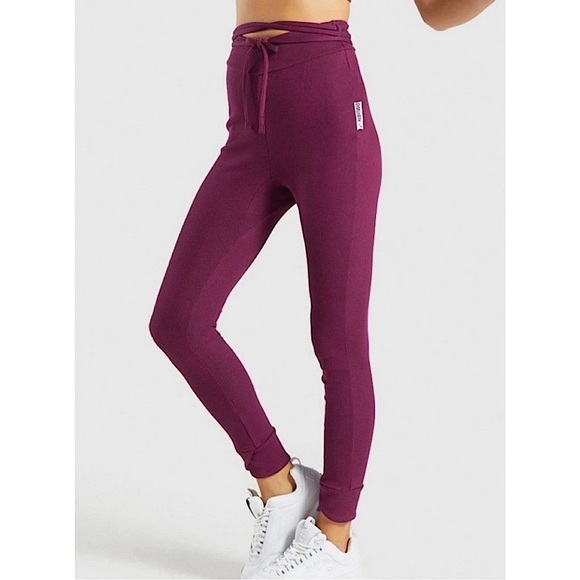 Gymshark | Slounge Ribbon Bottoms Leggings in Dark Ruby Marl Size Small - Picture 1 of 8